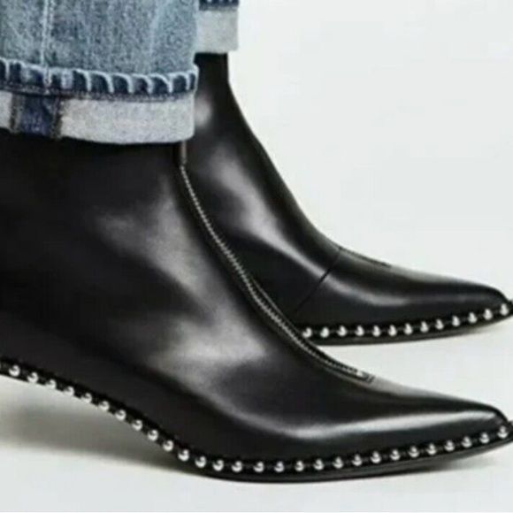 ALEXANDER WANG Eri Leather Studded Boot Zip Pointed Kitten Heel Size 39.5 US 9.5 - Picture 8 of 12